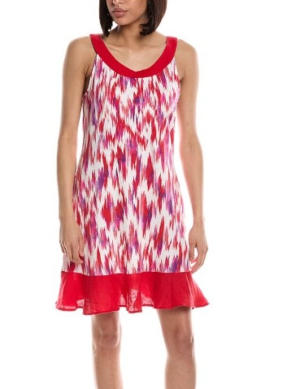 Tommy Bahama Red Ikat Sleeveless Ruffle Hem Dress | Size L